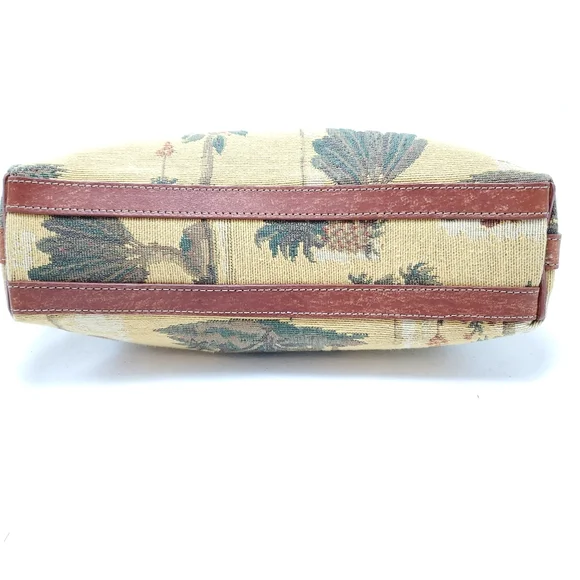 Tommy Bahama Tapestry palm tree printed clutch purse w/leather handles & trim - Picture 5 of 7